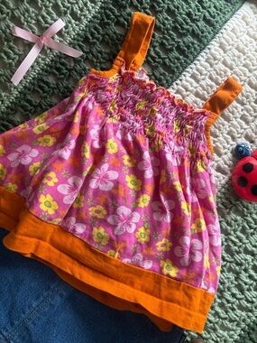 George Pink Floral Tank with Orange Trim and Yellow Accents